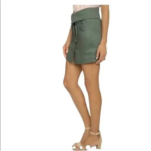 Vince Olive Linen Blend Fold Over Tie Waist Pocketed Mini Skirt. Size 0 EUC - Picture 2 of 8